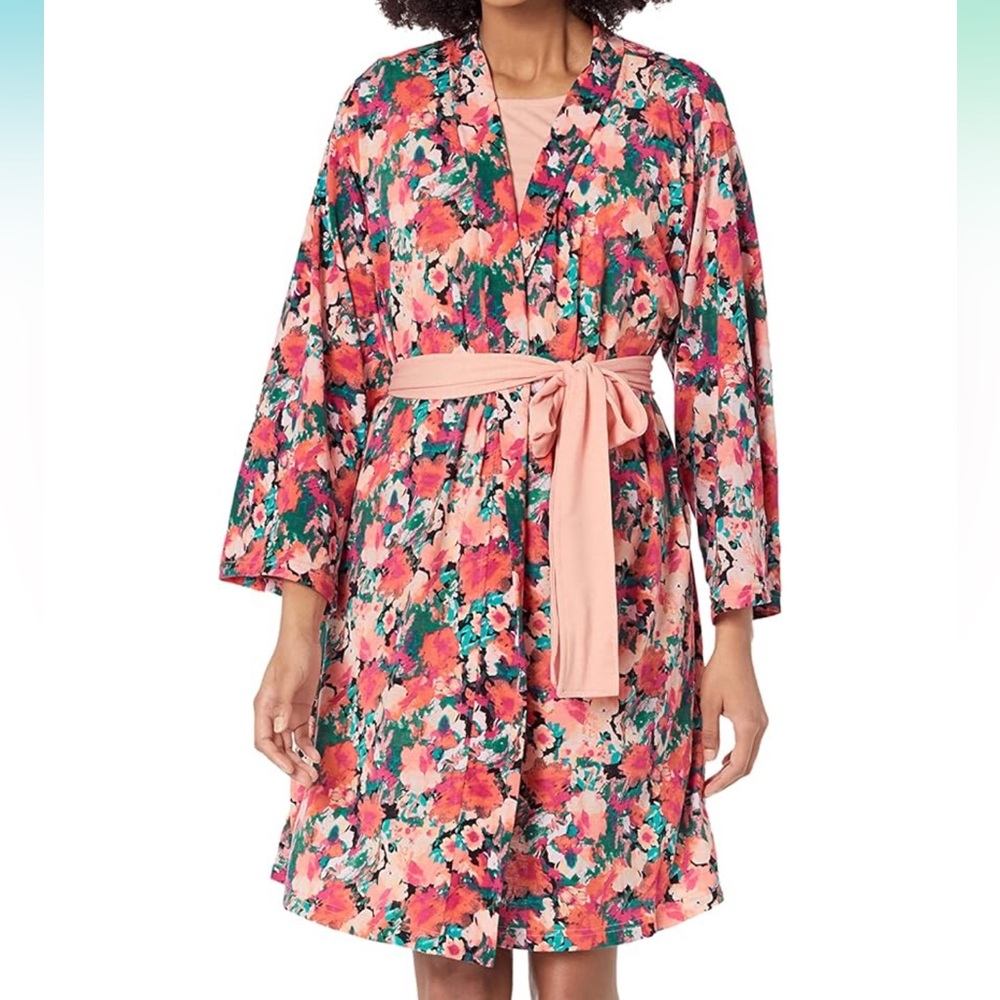 Natori Coral Multicolor Short Robe Size Medium